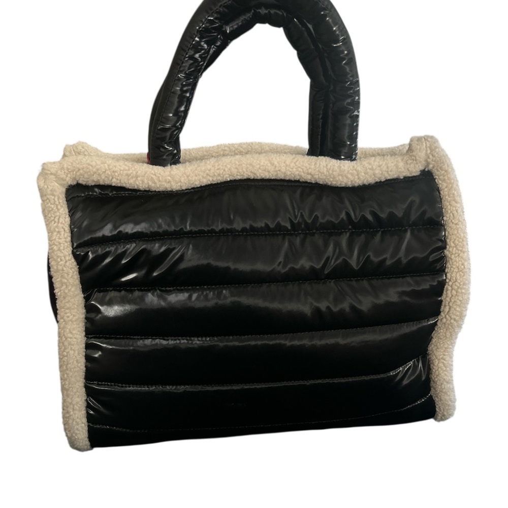 Pajar Black and Cream Quilted Tote with Sherpa Trim - Picture 3 of 7